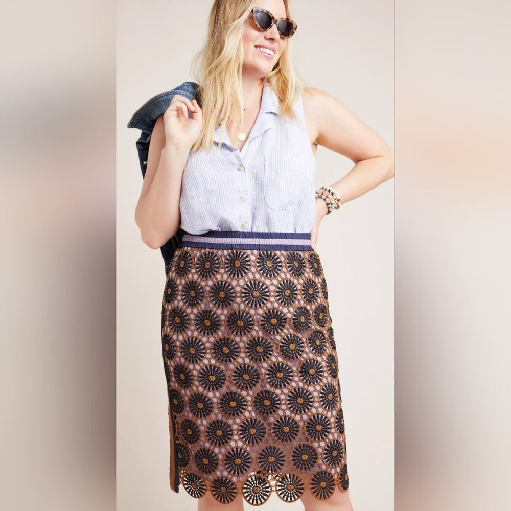 Current Air Loire Lace Pencil Skirt with Slit Plus Sized 1x